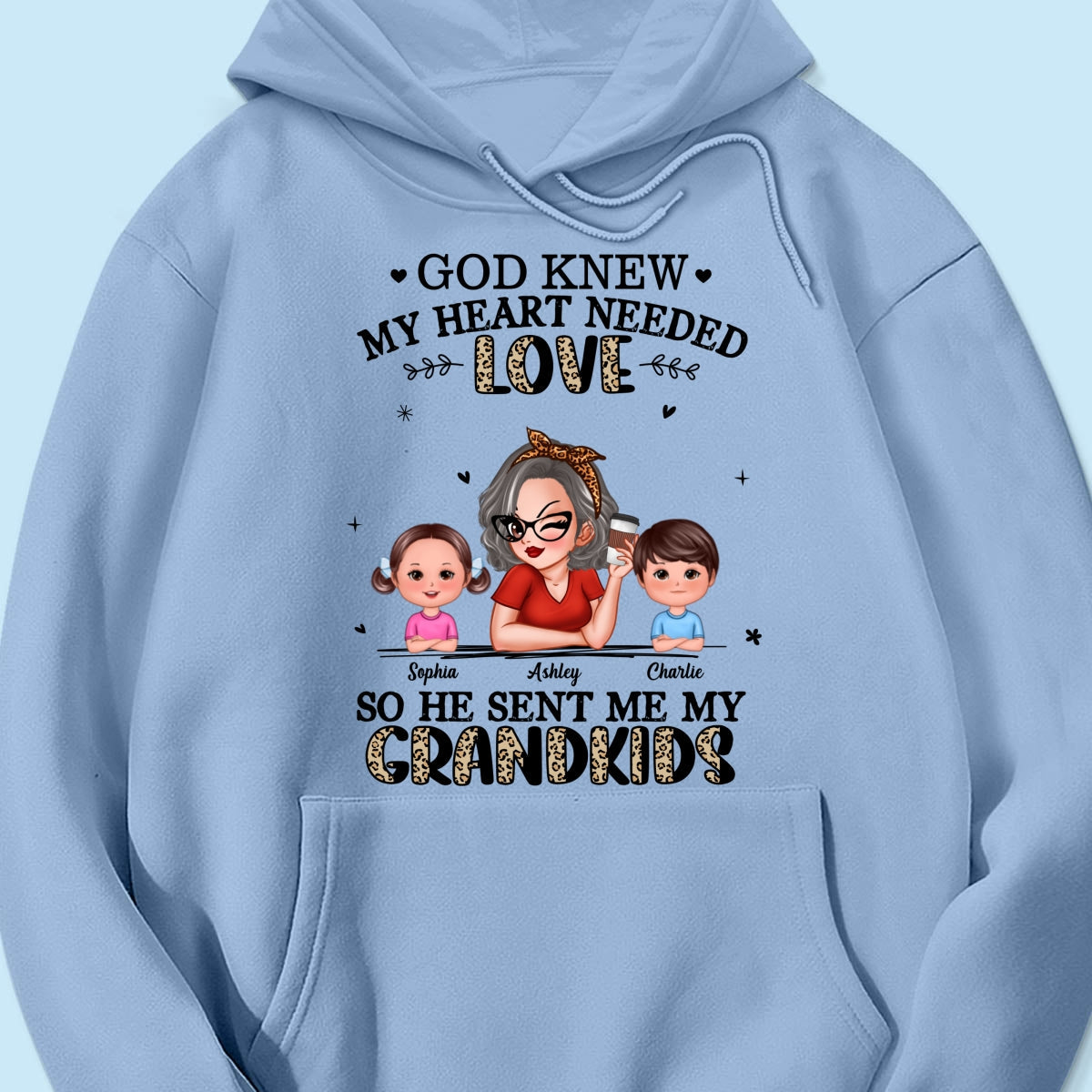 God Sent Me My Grandkids Half Leopard Gift For Grandma Personalized Shirt