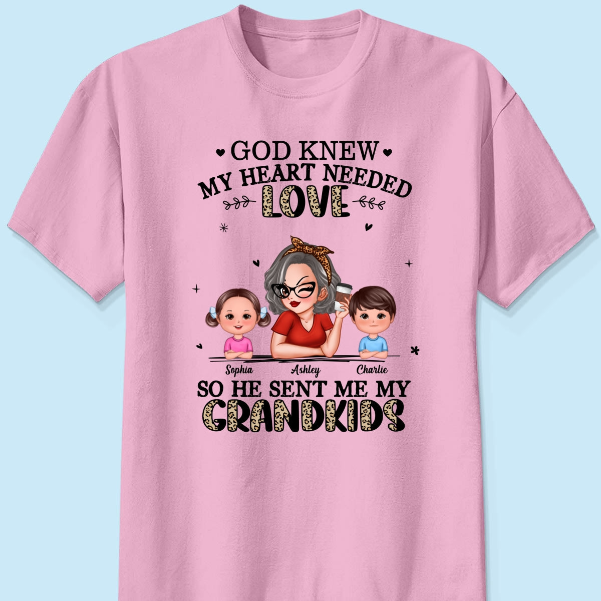 God Sent Me My Grandkids Half Leopard Gift For Grandma Personalized Shirt