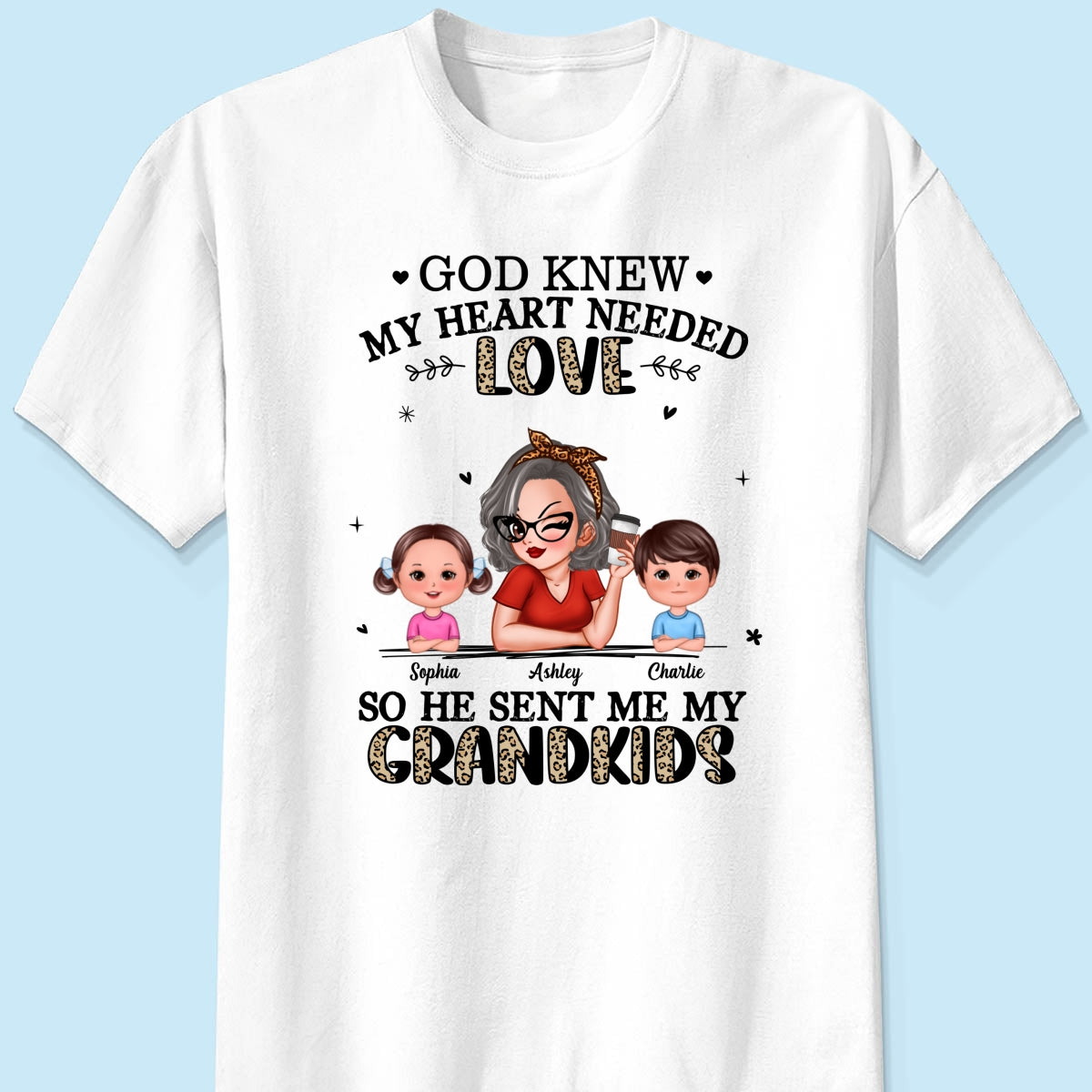 God Sent Me My Grandkids Half Leopard Gift For Grandma Personalized Shirt