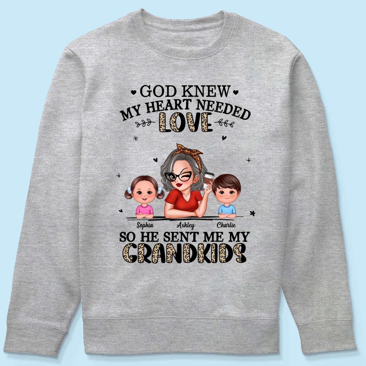 God Sent Me My Grandkids Half Leopard Gift For Grandma Personalized Shirt