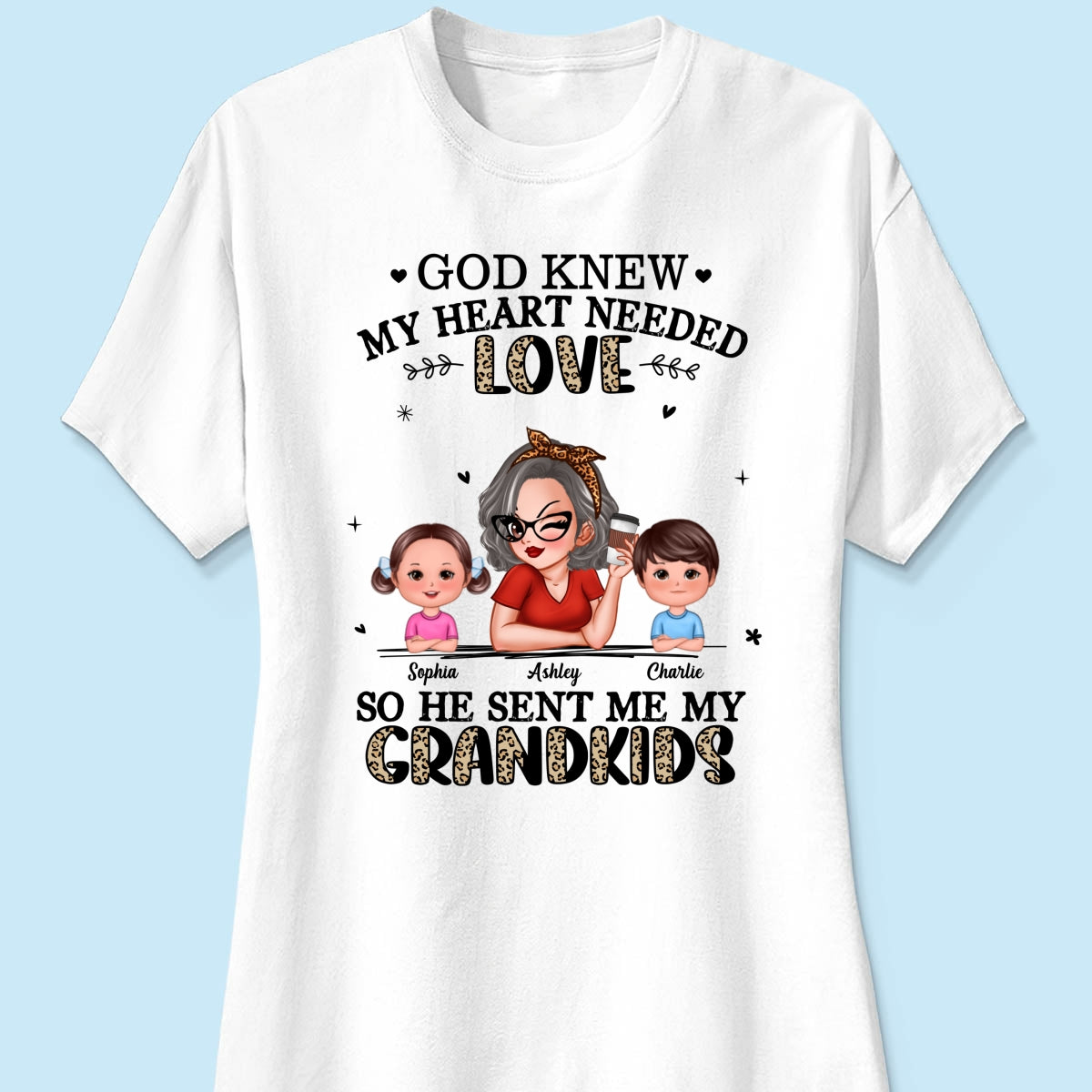 God Sent Me My Grandkids Half Leopard Gift For Grandma Personalized Shirt