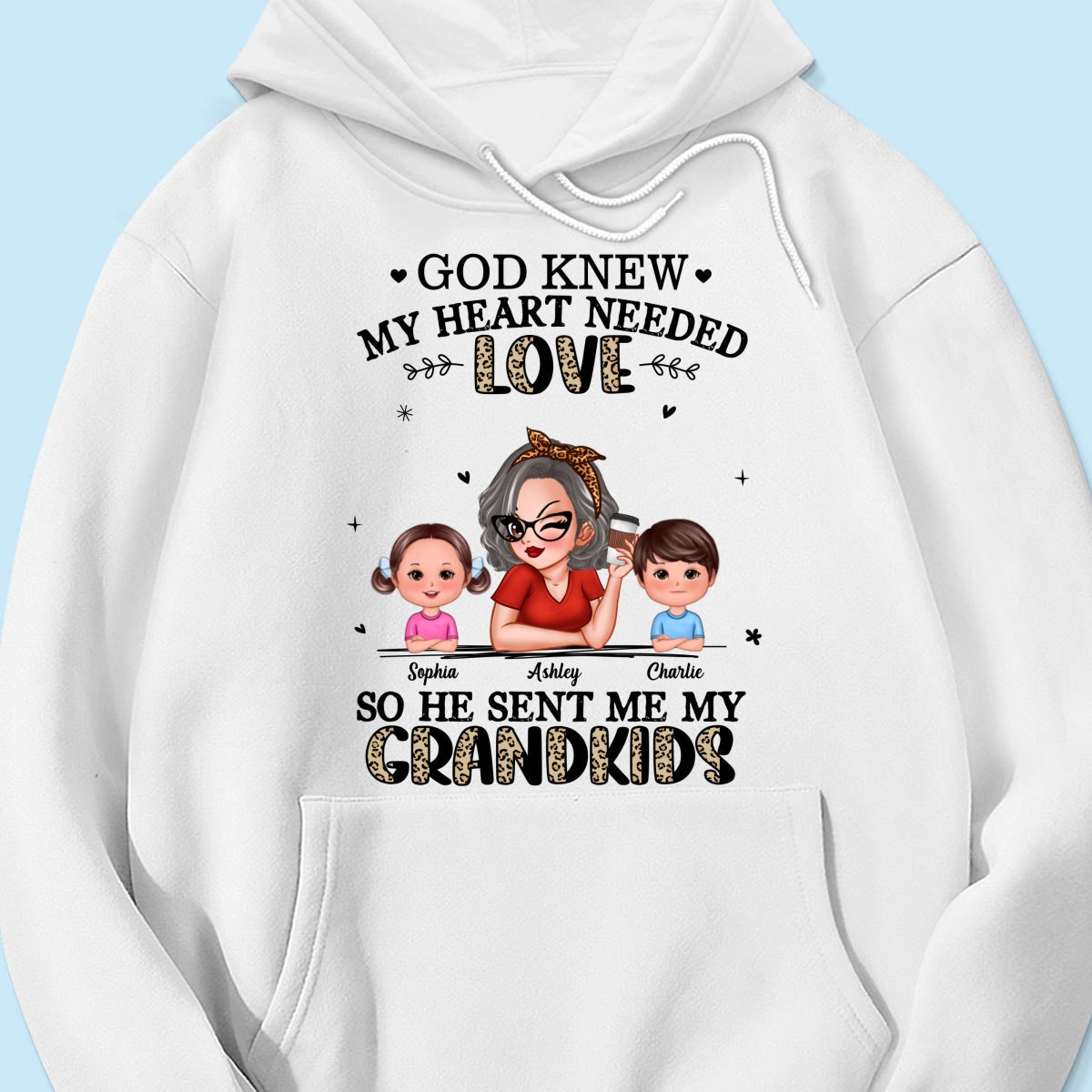 God Sent Me My Grandkids Half Leopard Gift For Grandma Personalized Shirt
