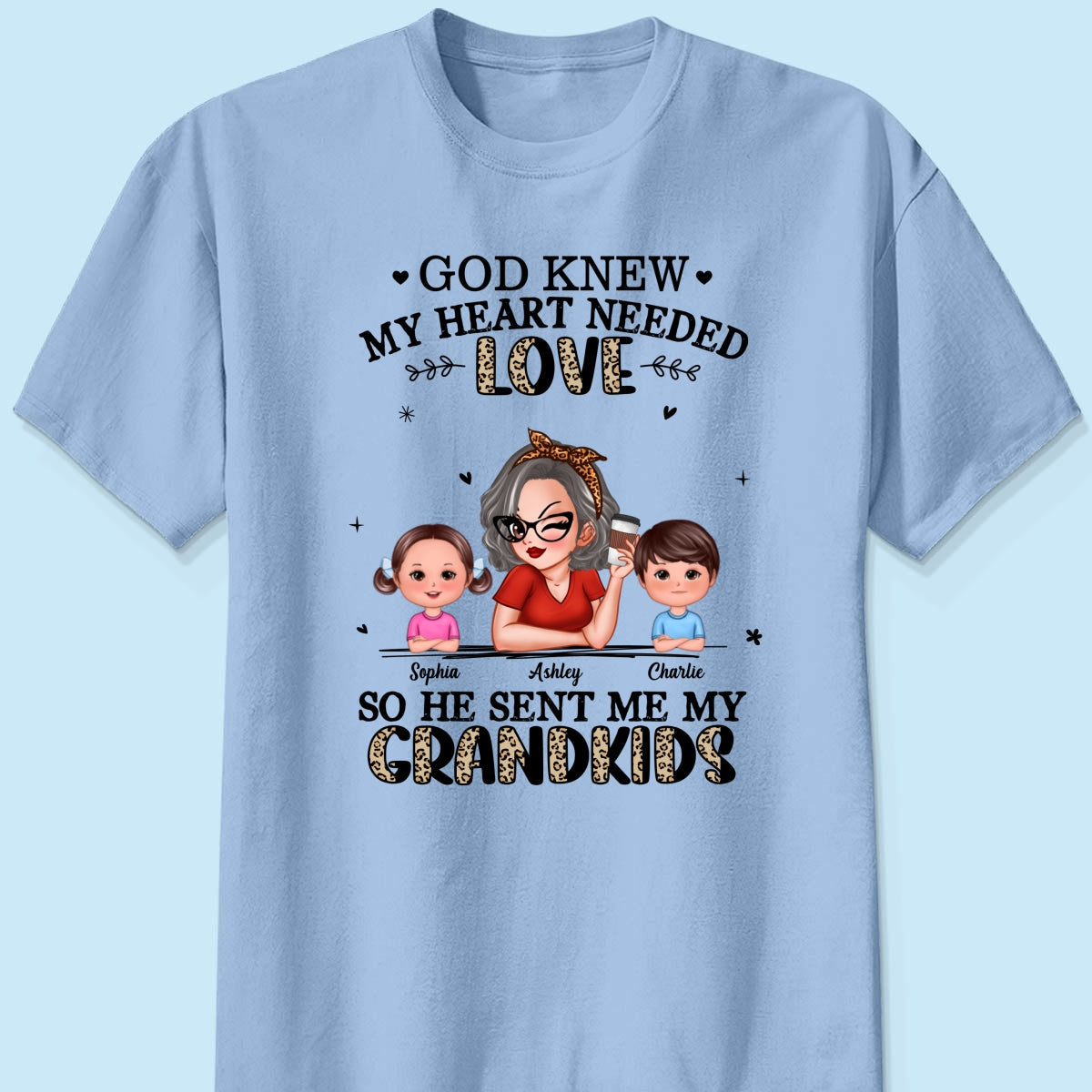 God Sent Me My Grandkids Half Leopard Gift For Grandma Personalized Shirt