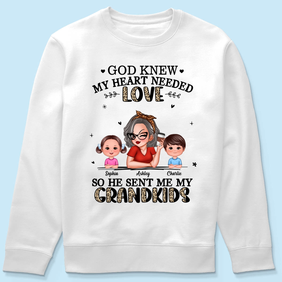 God Sent Me My Grandkids Half Leopard Gift For Grandma Personalized Shirt
