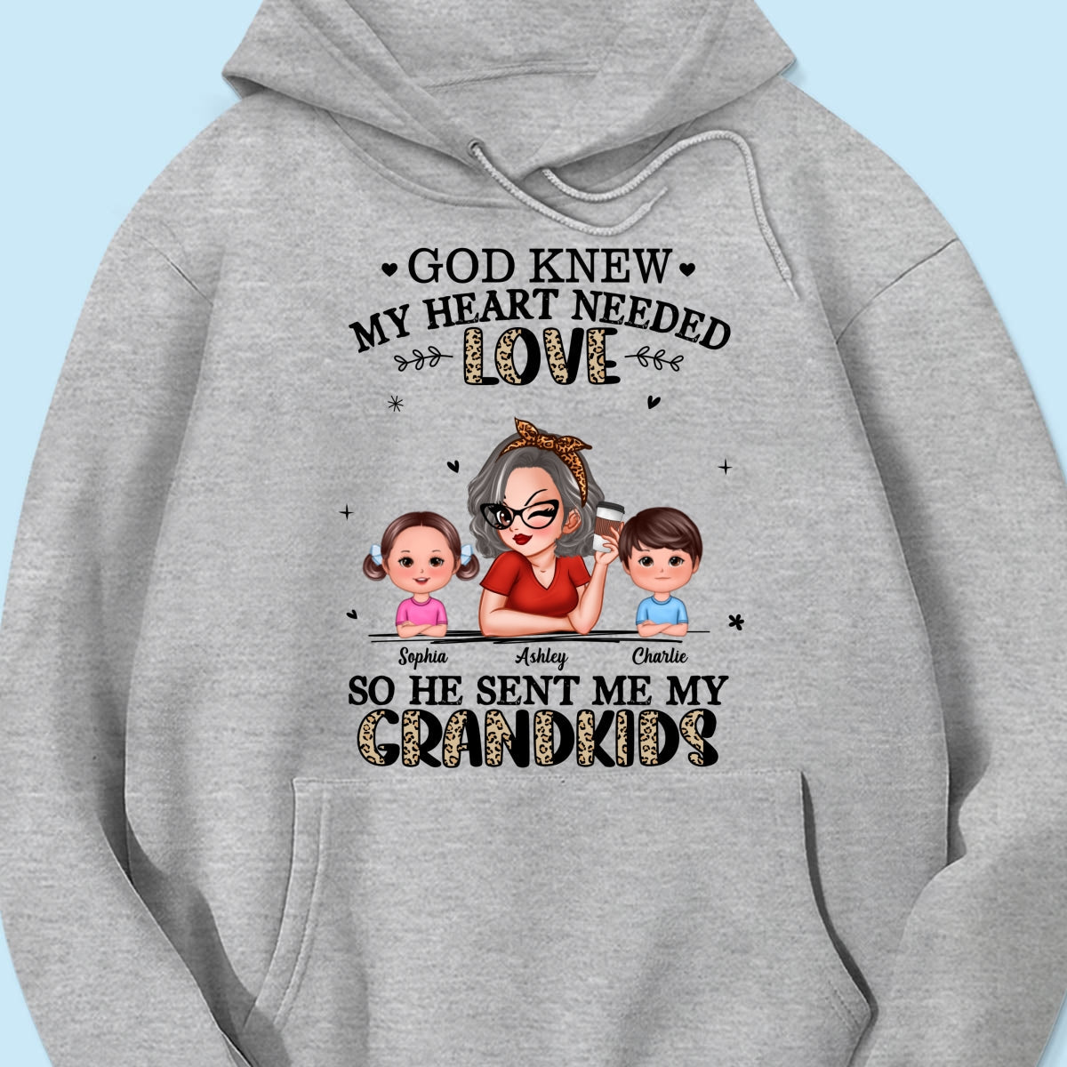 God Sent Me My Grandkids Half Leopard Gift For Grandma Personalized Shirt