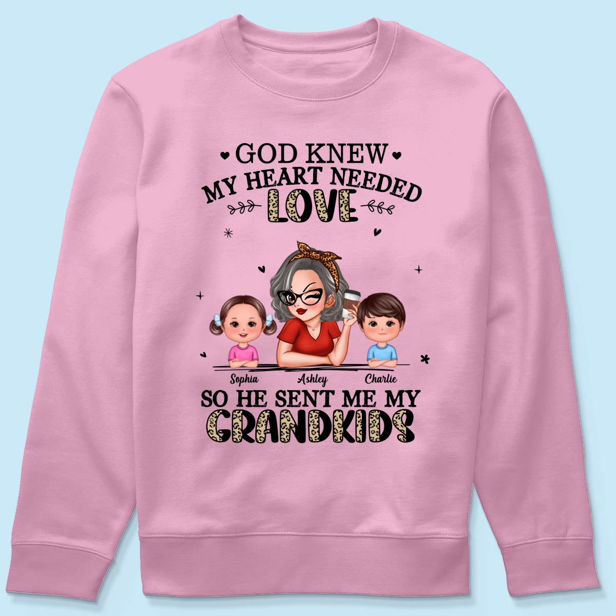 God Sent Me My Grandkids Half Leopard Gift For Grandma Personalized Shirt