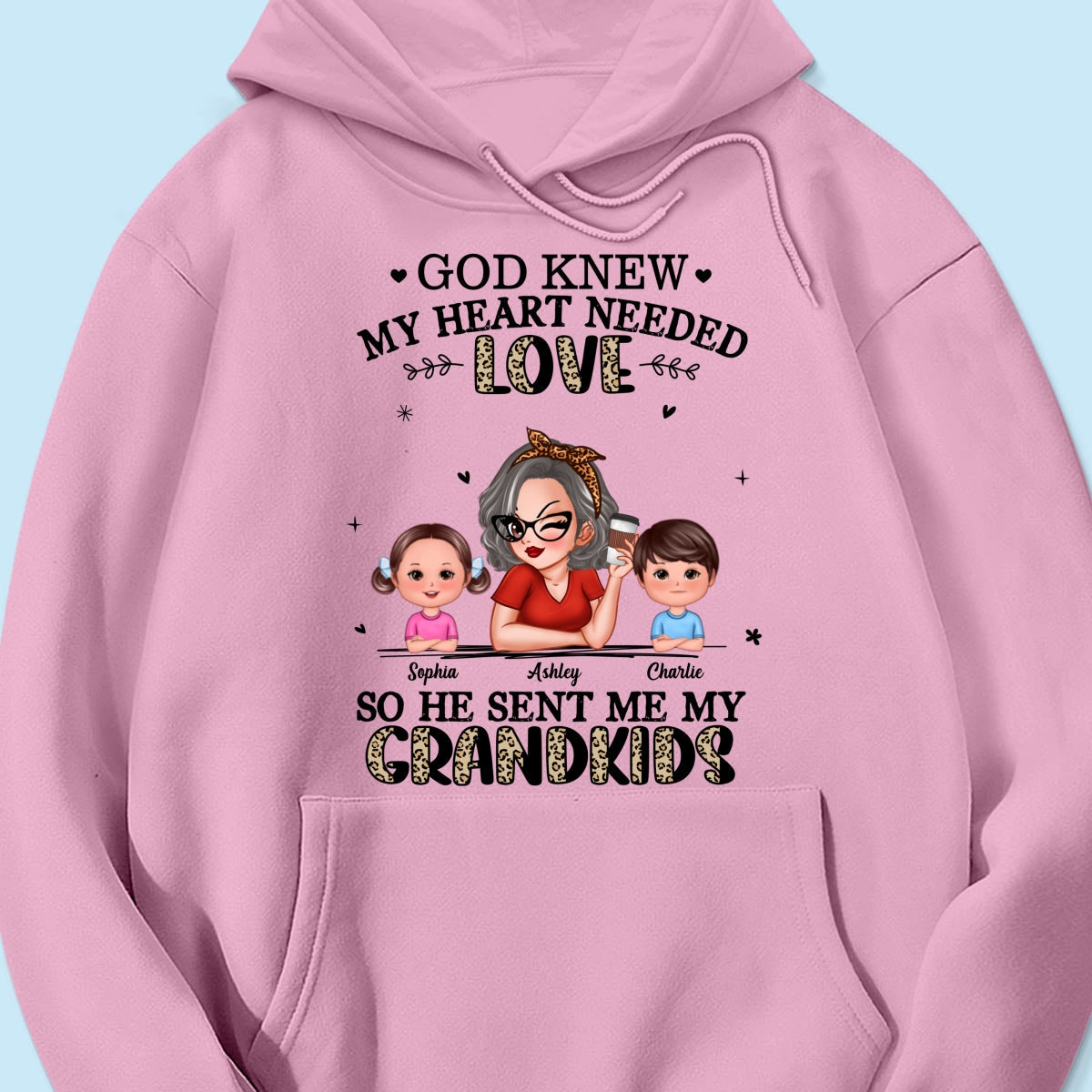 God Sent Me My Grandkids Half Leopard Gift For Grandma Personalized Shirt