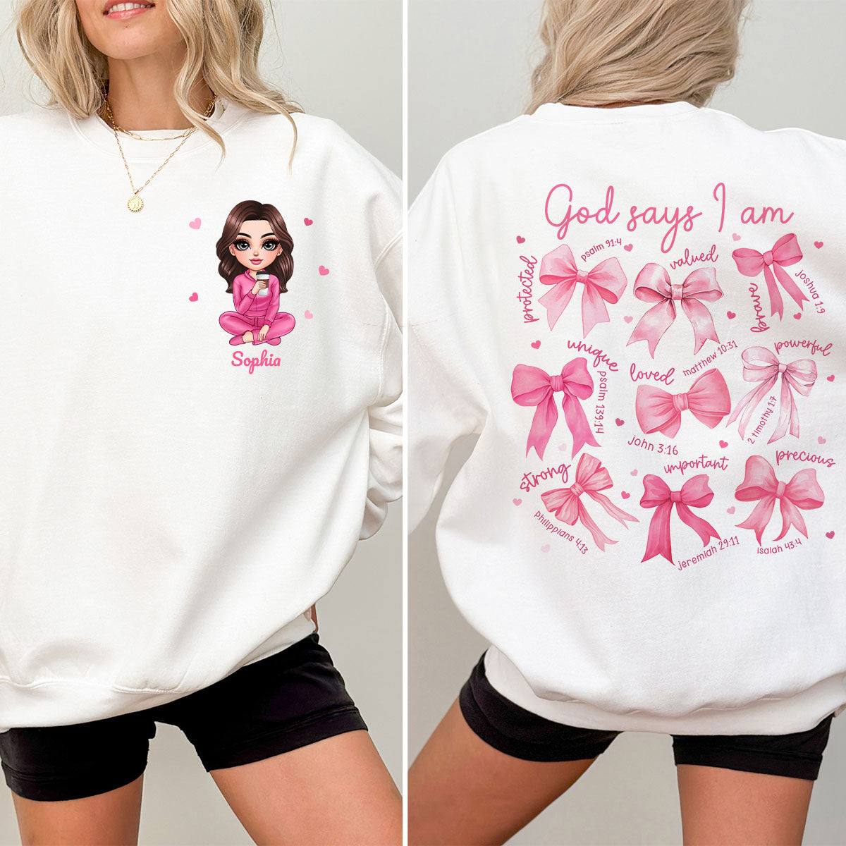 God Says I Am You Are Coquette Bow Personalized Double Sided Sweatshirt, Birthday  Gift For Her, For Bestie