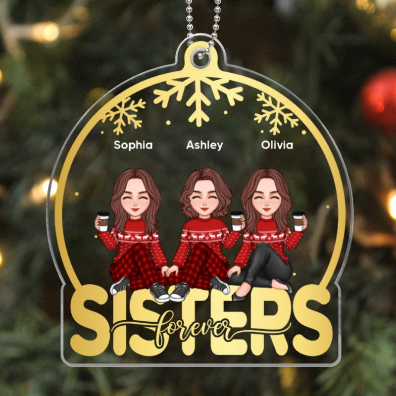 Golden Besties Sisters On Text Snow Globe Personalized Acrylic Ornament