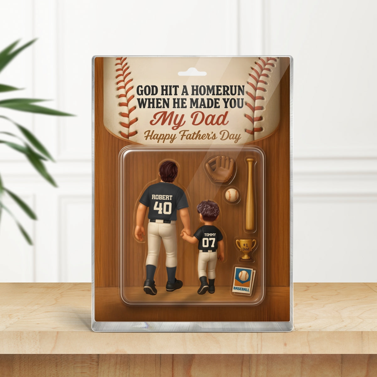 God Hit A Home Run When He Made You Our Dad Custom Action Figure Personalized Acrylic Block Plaque, Fathers Day Gift for Baseball Dad