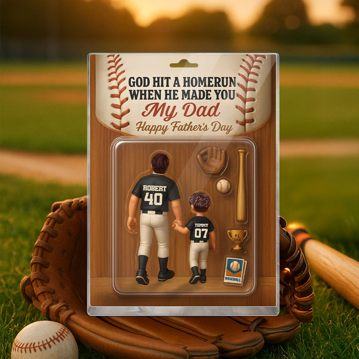 God Hit A Home Run When He Made You Our Dad Custom Action Figure Personalized Acrylic Block Plaque, Fathers Day Gift for Baseball Dad